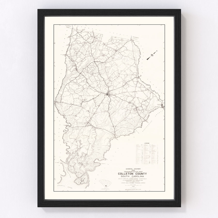Colleton County Vintage Map 1938