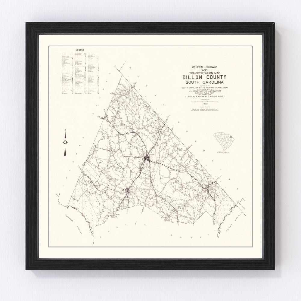 Dillon County Vintage Map 1938