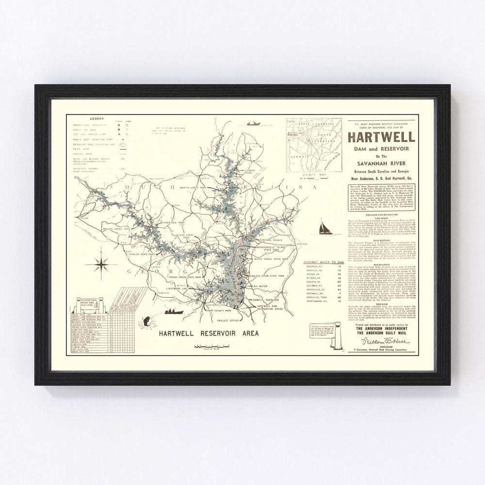 Hartwell Dam Vintage Map 1964