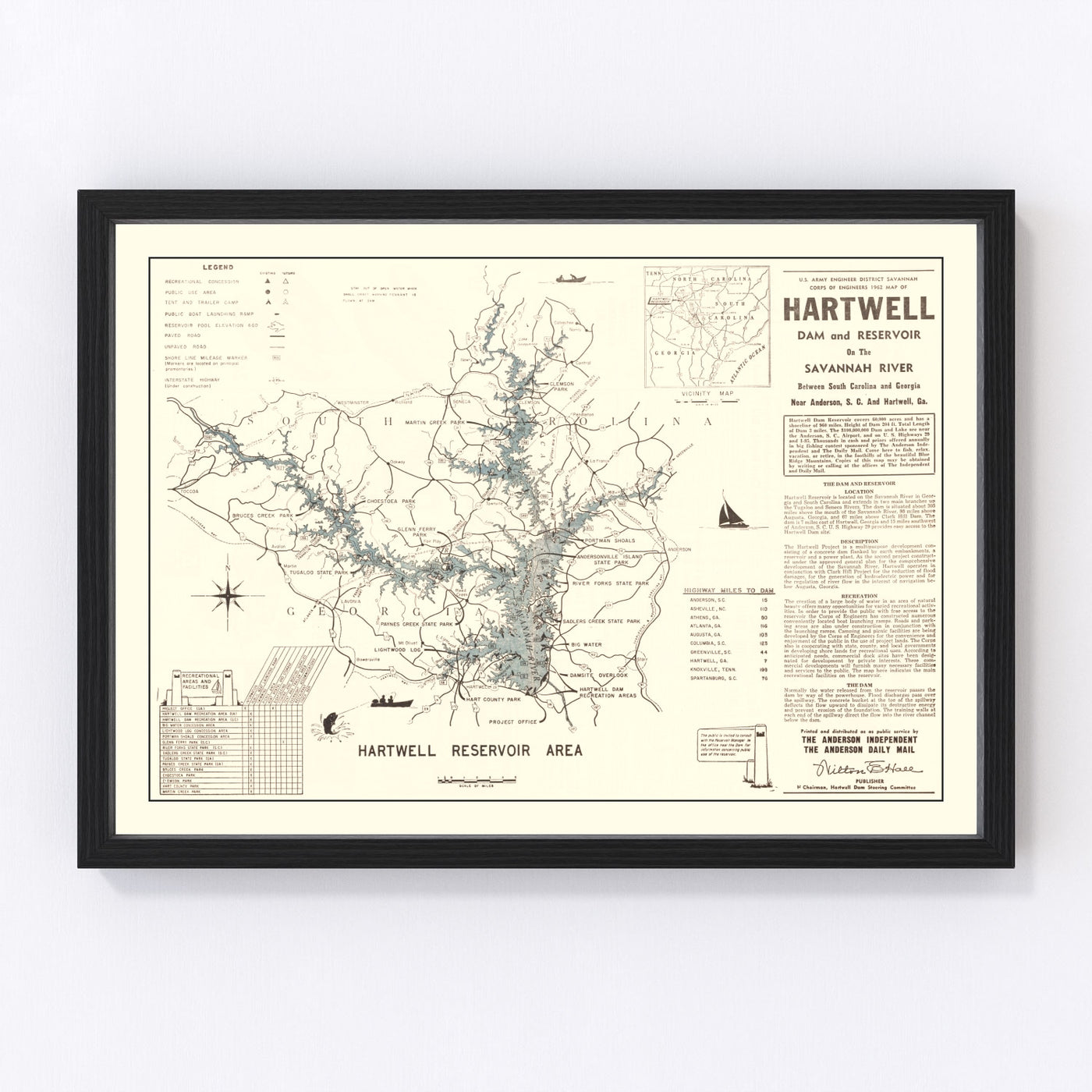 Hartwell Dam Vintage Map 1964