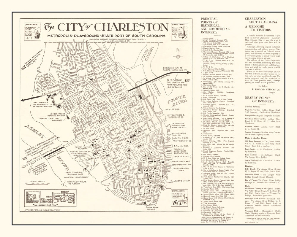 Vintage Map of Charleston, South Carolina 1946 print style example