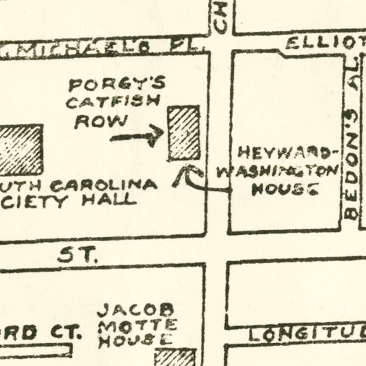 Restored historic details from the 1946 city map of Charleston, South Carolina