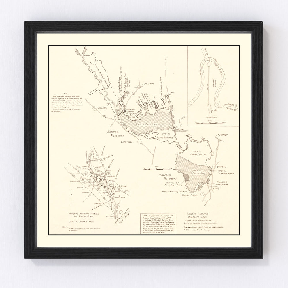 Santee Cooper Wildlife Area Vintage Map 1943