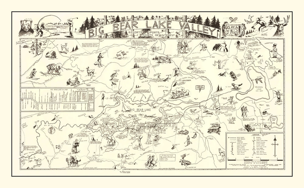 Vintage Big Bear Lake Valley Map 1946 print style example