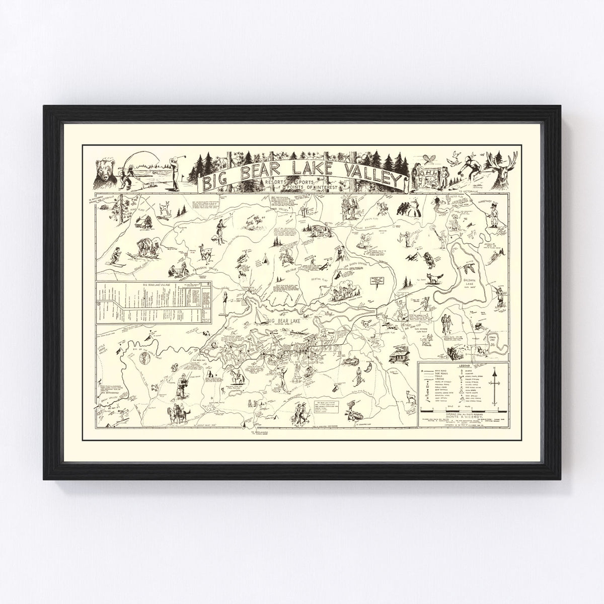 Big Bear Lake Valley Vintage Map 1946