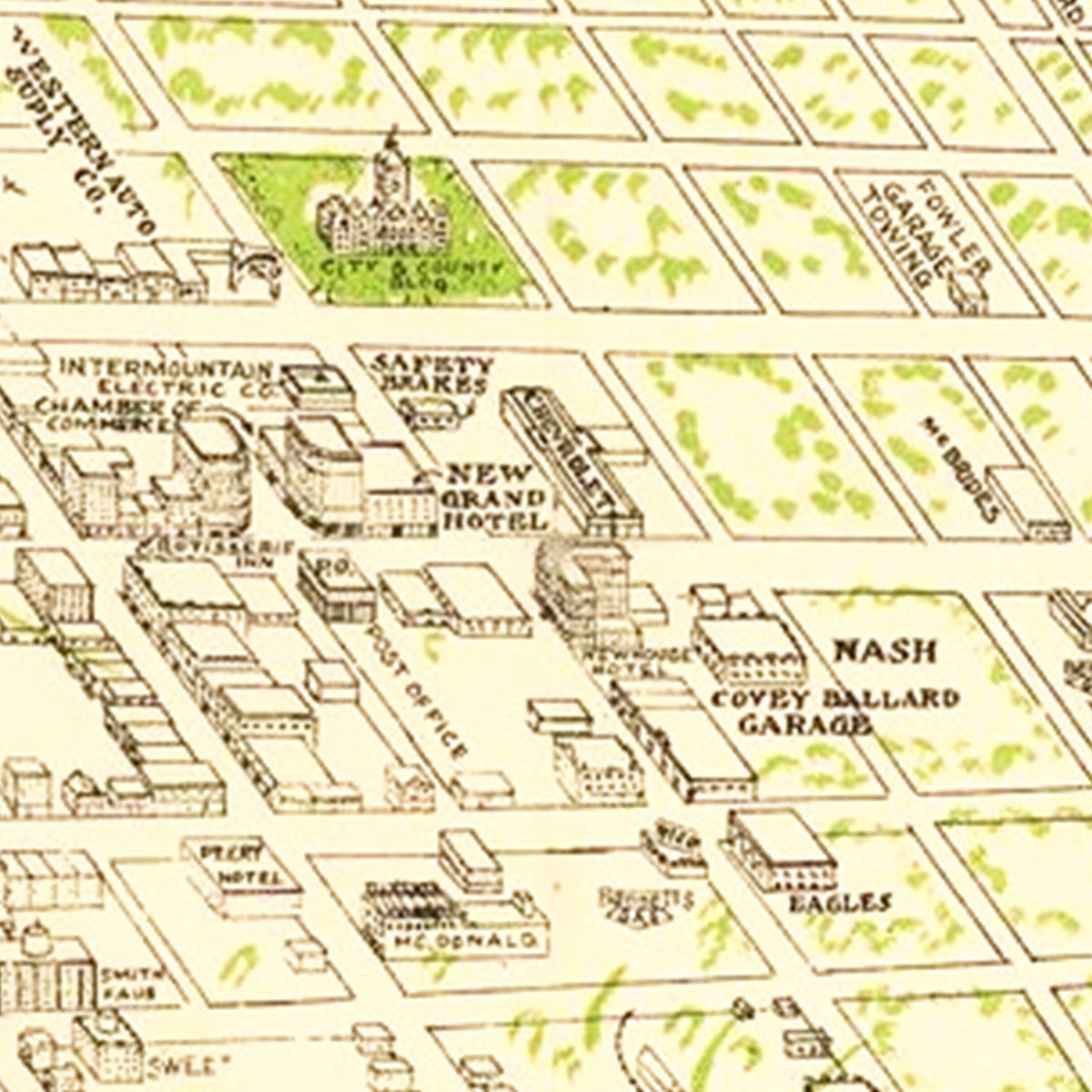 Restored historic details from the 1926 city map of Salt Lake City, Utah