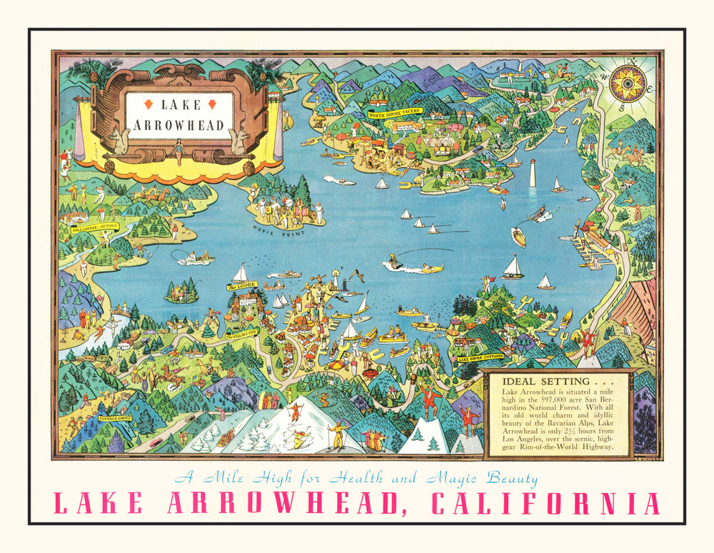 Vintage Lake Arrowhead Map 1938 print style example