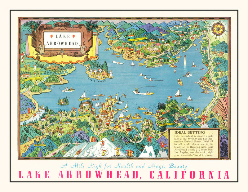 Size comparison using Vintage Lake Arrowhead Map 1938