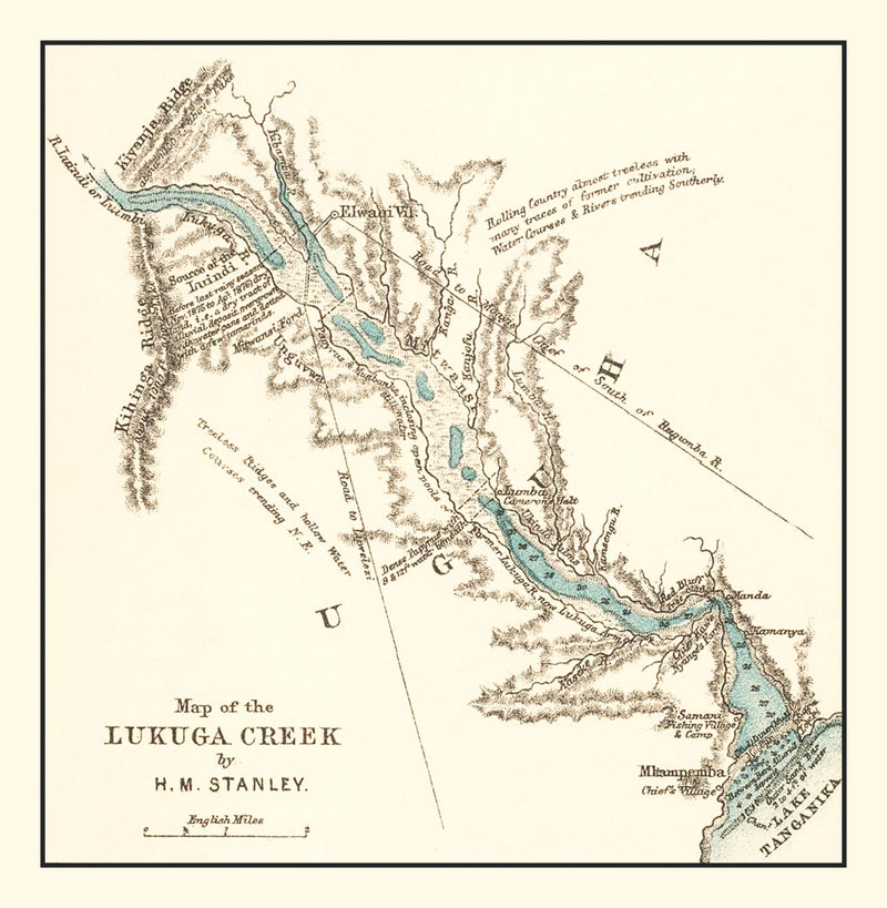 Size comparison using Vintage Lake Tanganika Map 1878