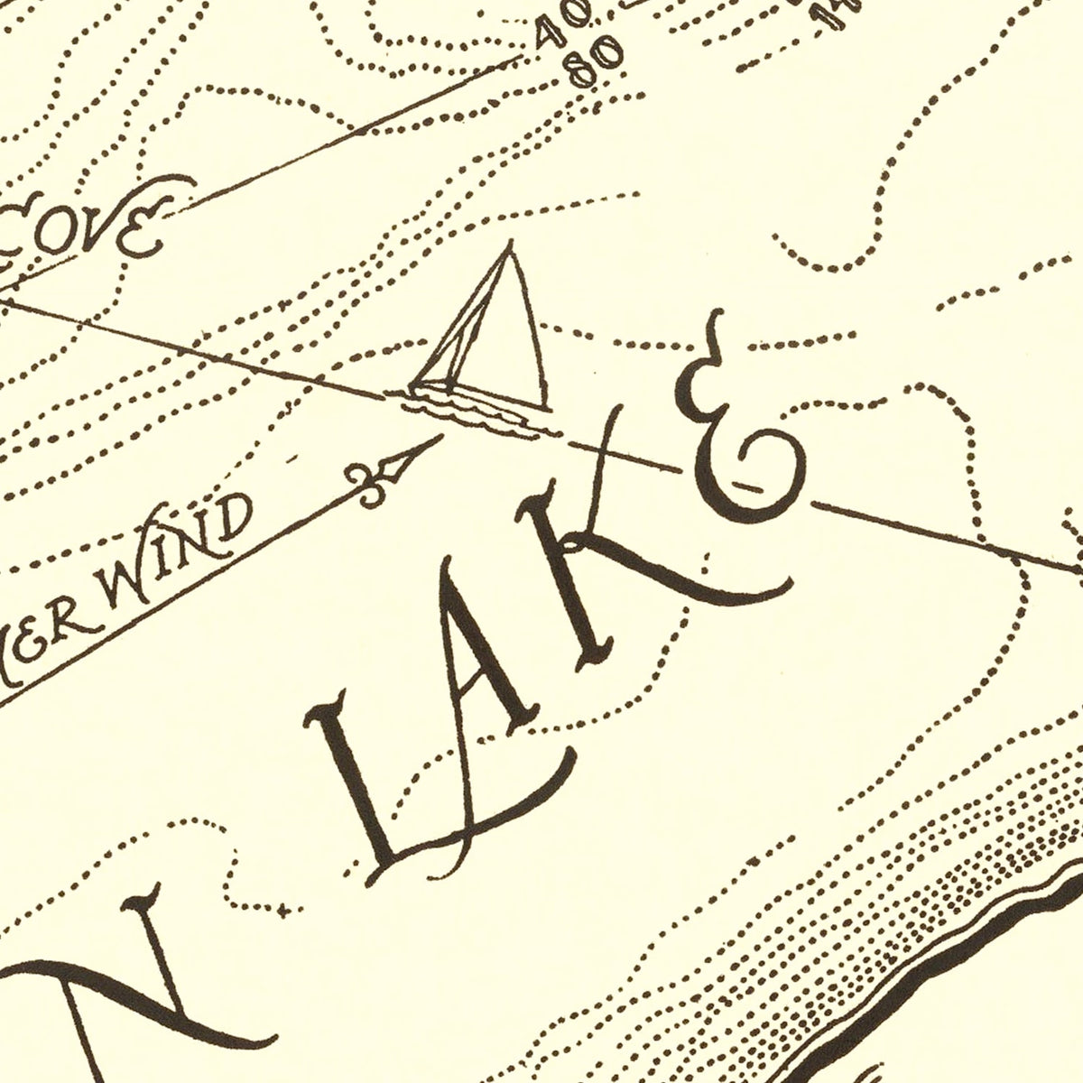 Restored historic details from the 1945 body of water map of County, Wisconsin