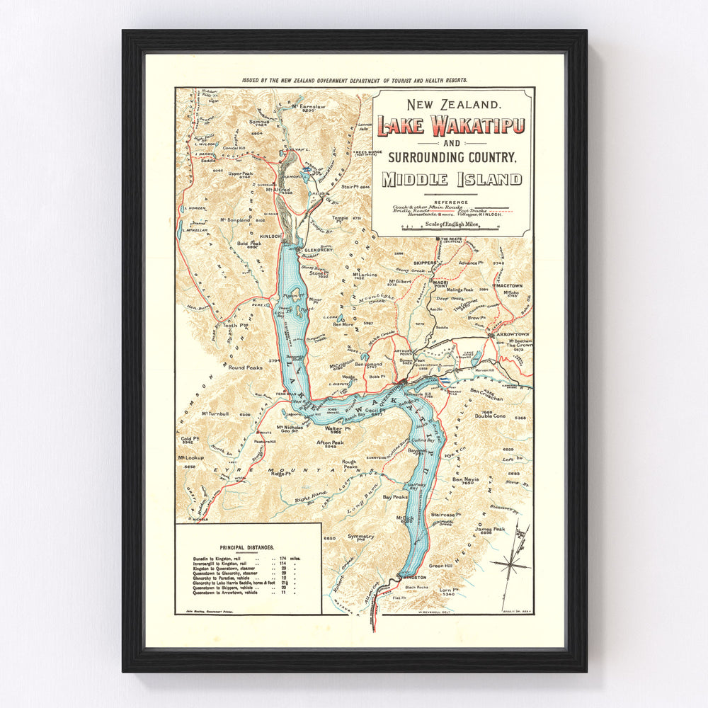 Lake Wakatipu Vintage Map 1909