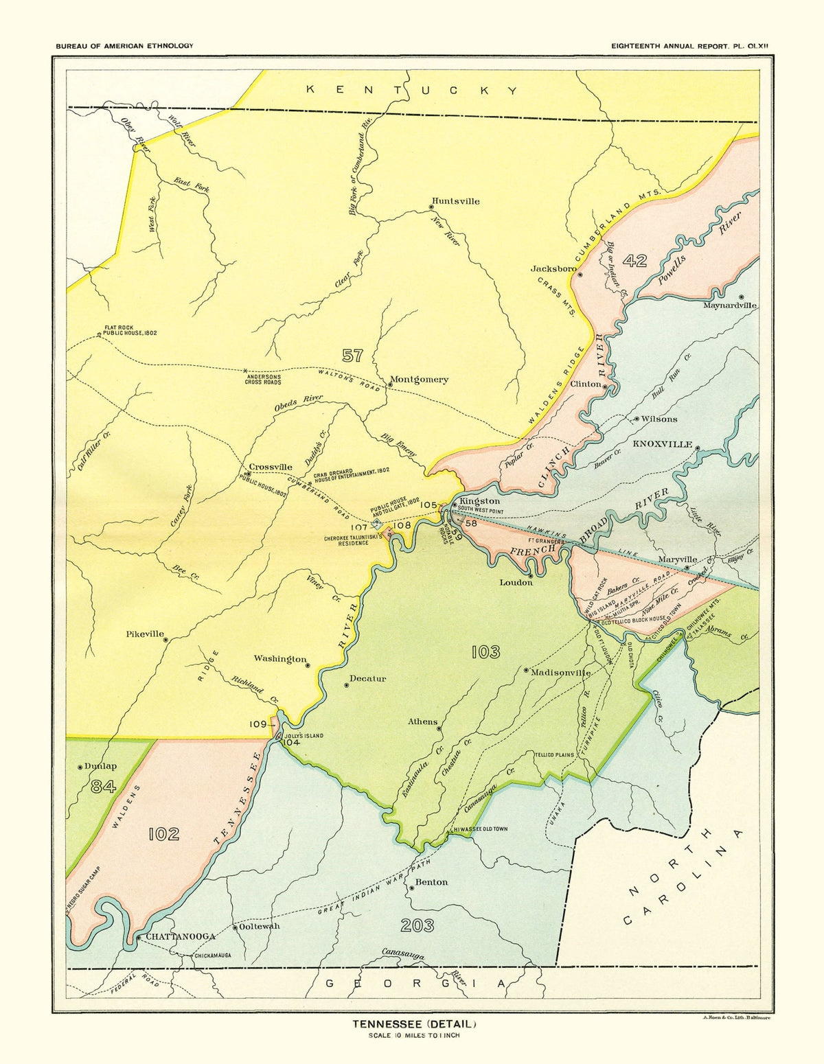 Preview of Vintage Cherokee Treaty Cessions Map 1897