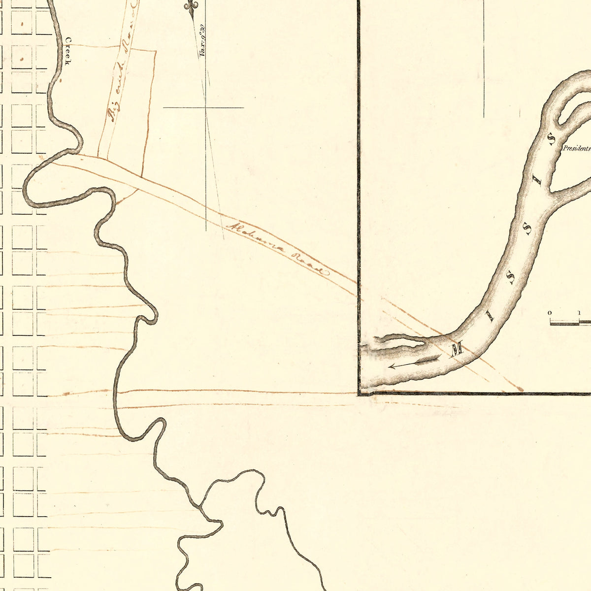 Restored historic details from the 1865 city map of Memphis, Tennessee