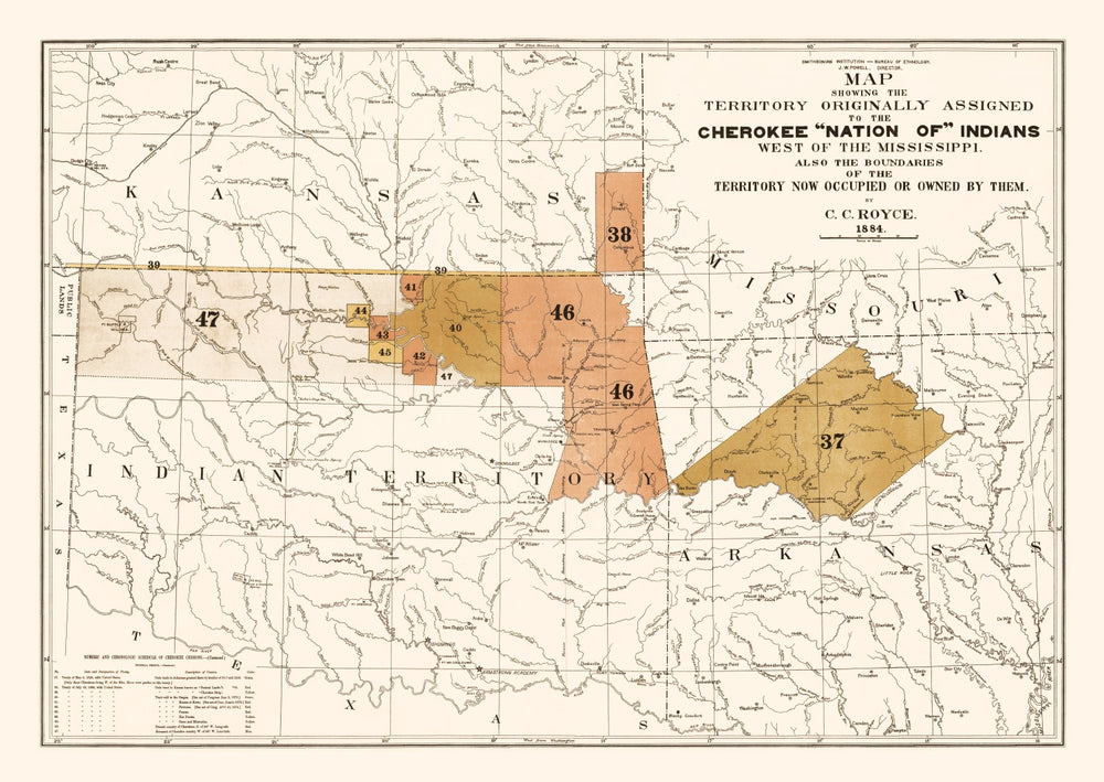 Vintage Cherokee Nation Map 1884 print style example