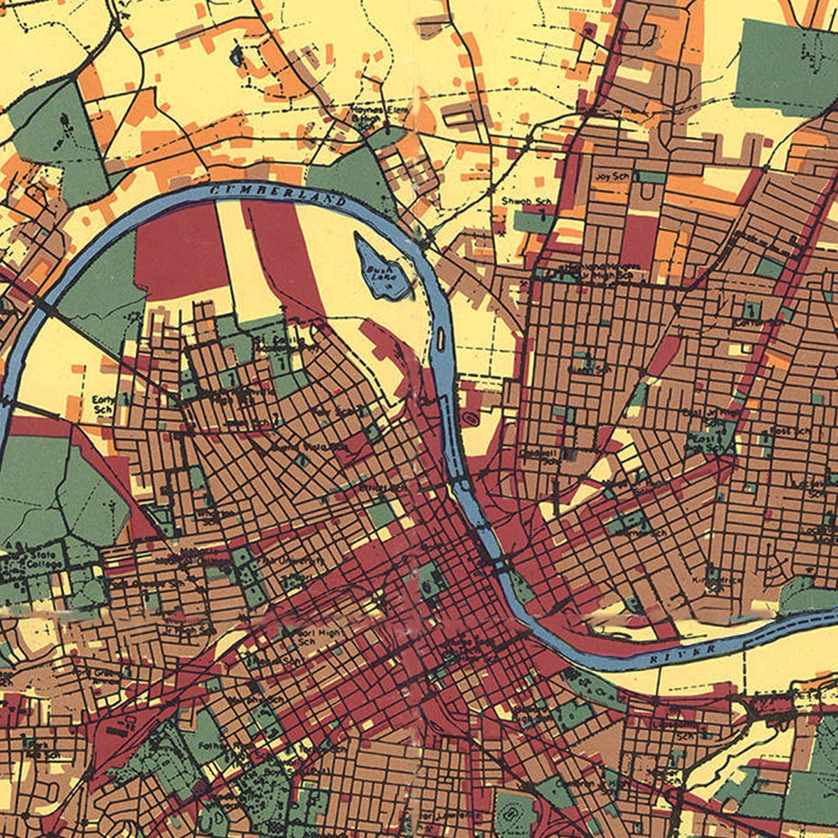 Restored historic details from the 1956 city map of Nashville, Tennessee