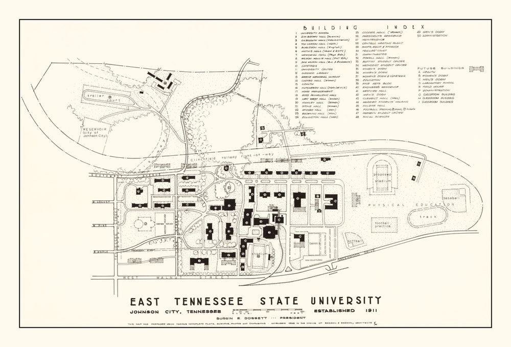 Vintage East Tennessee State University Map 1935 print style example
