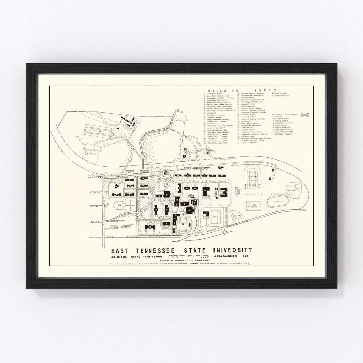 East Tennessee State University Vintage Map 1965