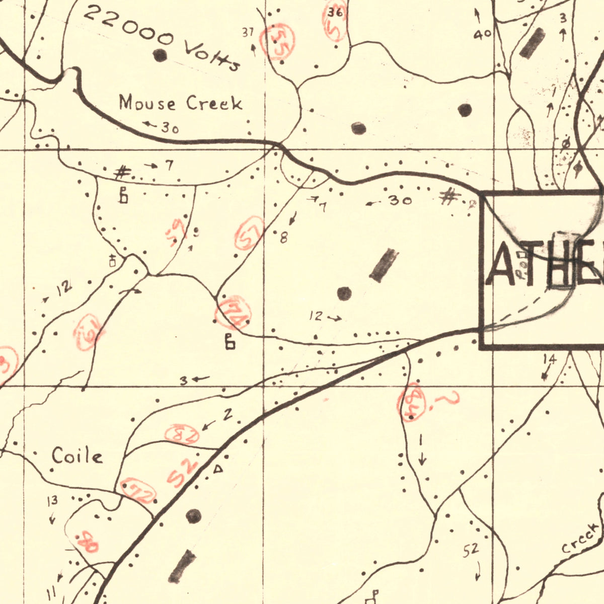 Restored historic details from the 1935 county map of McMinn County, Tennessee