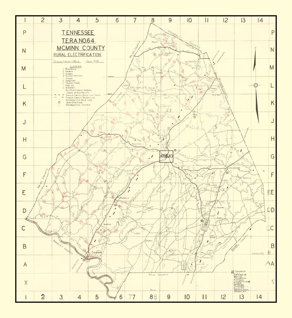 Vintage Map of McMinn County, Tennessee 1935 print style example