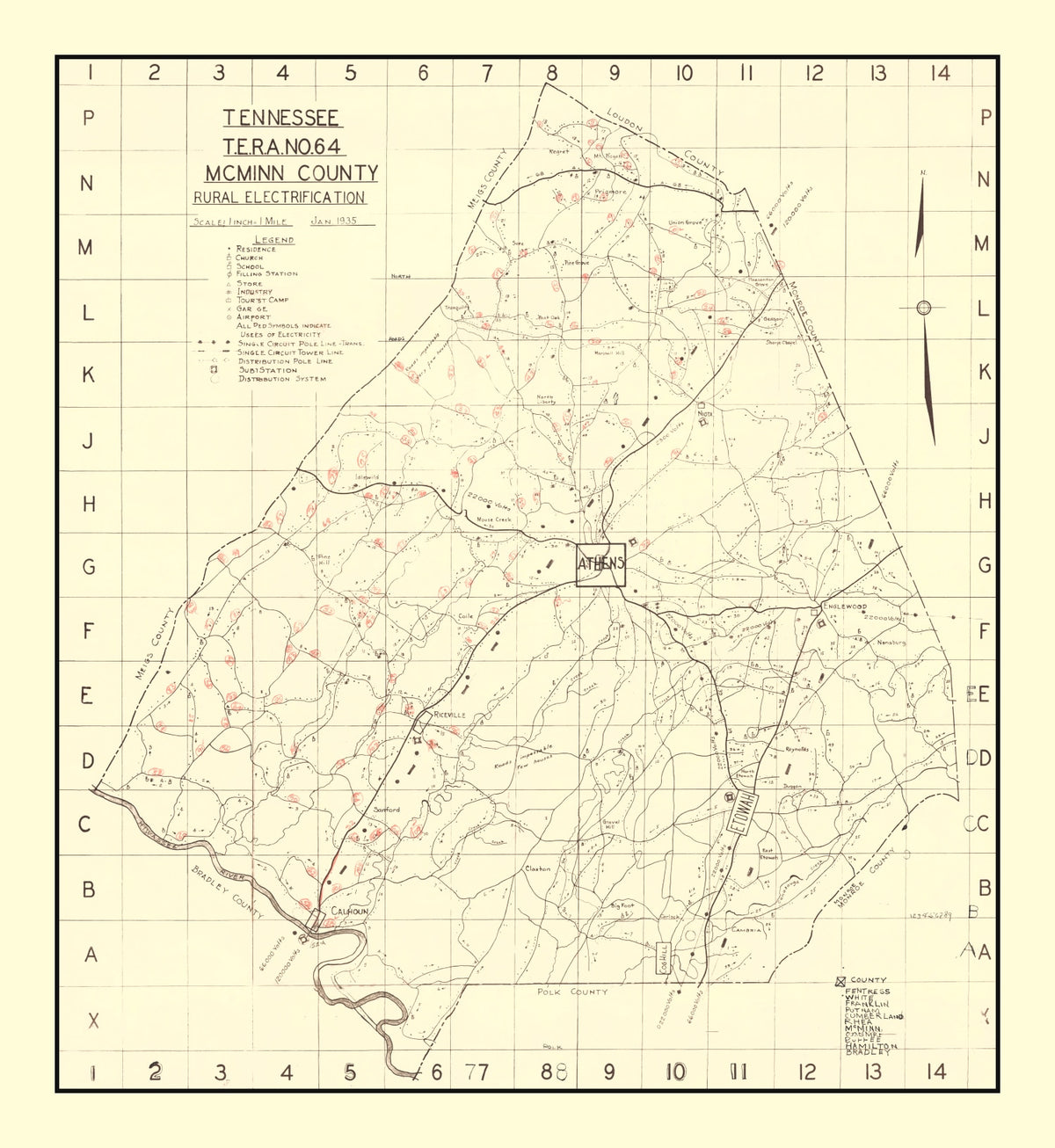 Preview of Vintage Map of McMinn County, Tennessee 1935