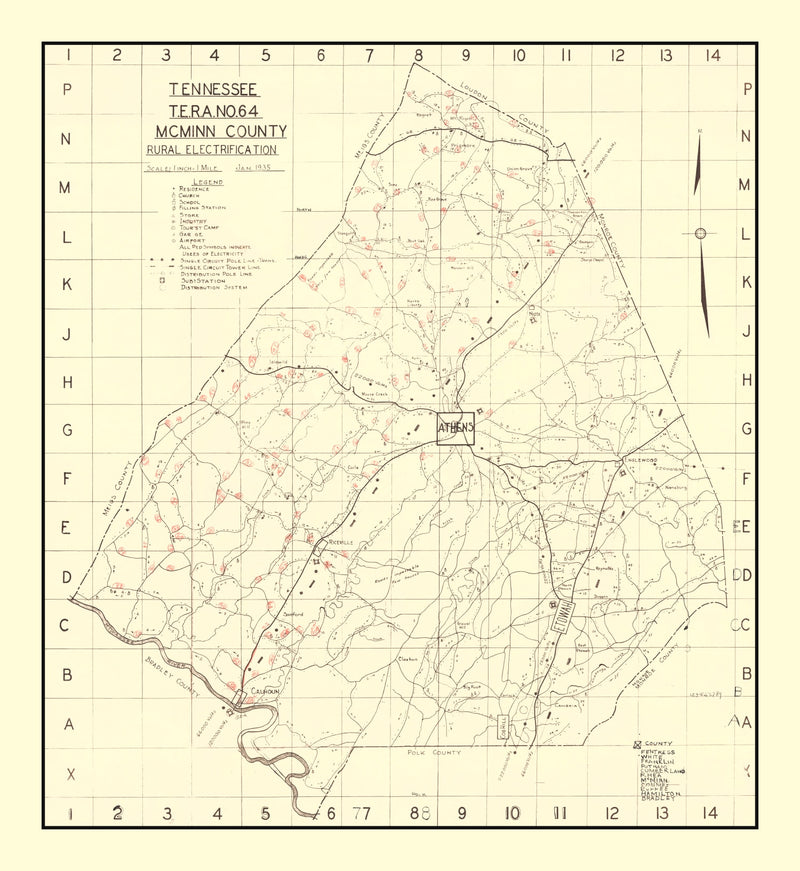 Size comparison using Vintage Map of McMinn County, Tennessee 1935