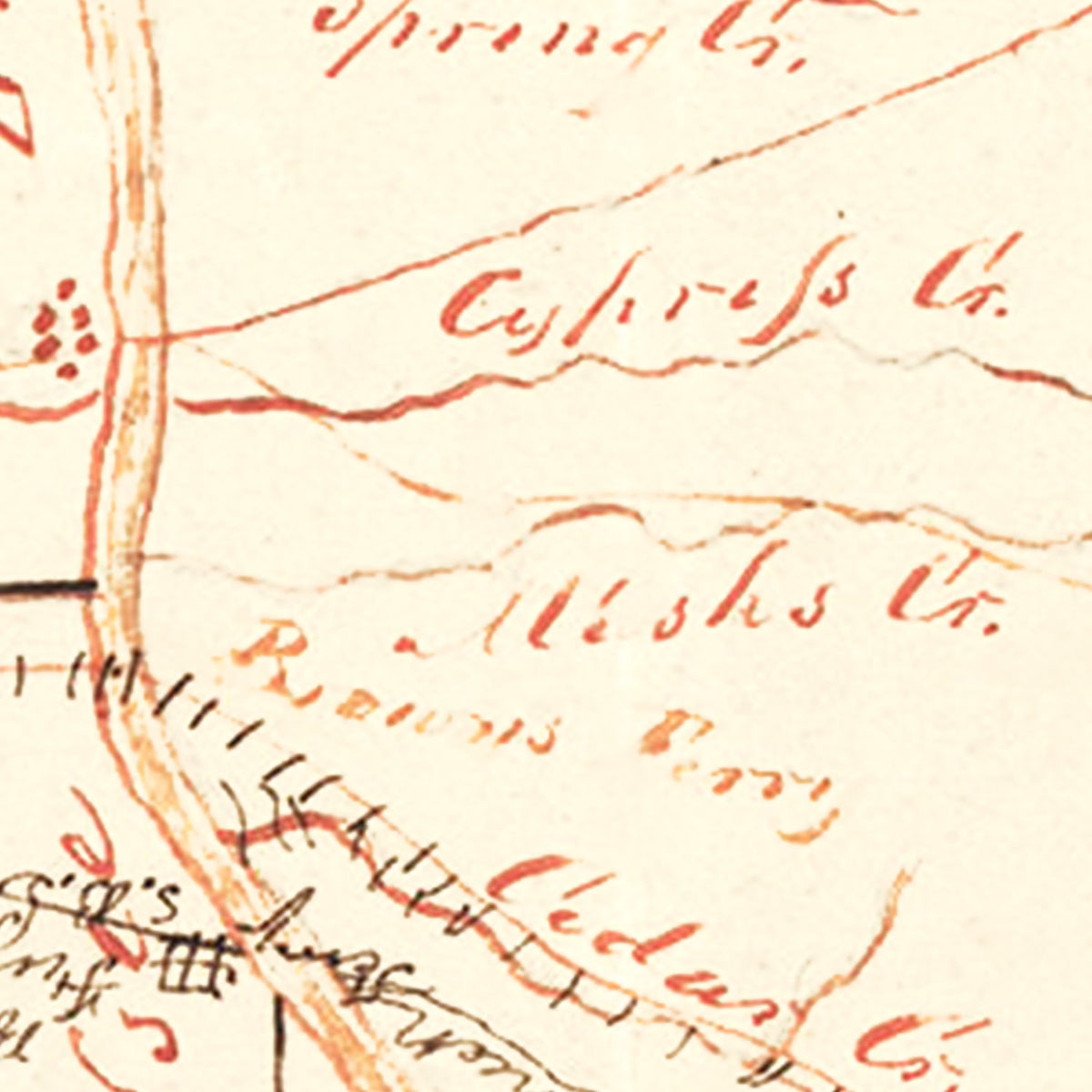 Restored historic details from the 1842 county map of Perry County, Tennessee
