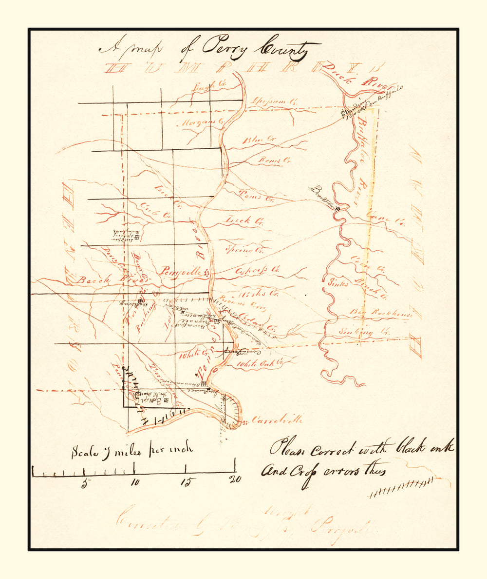 Vintage Map of Perry County, Tennessee 1842 print style example