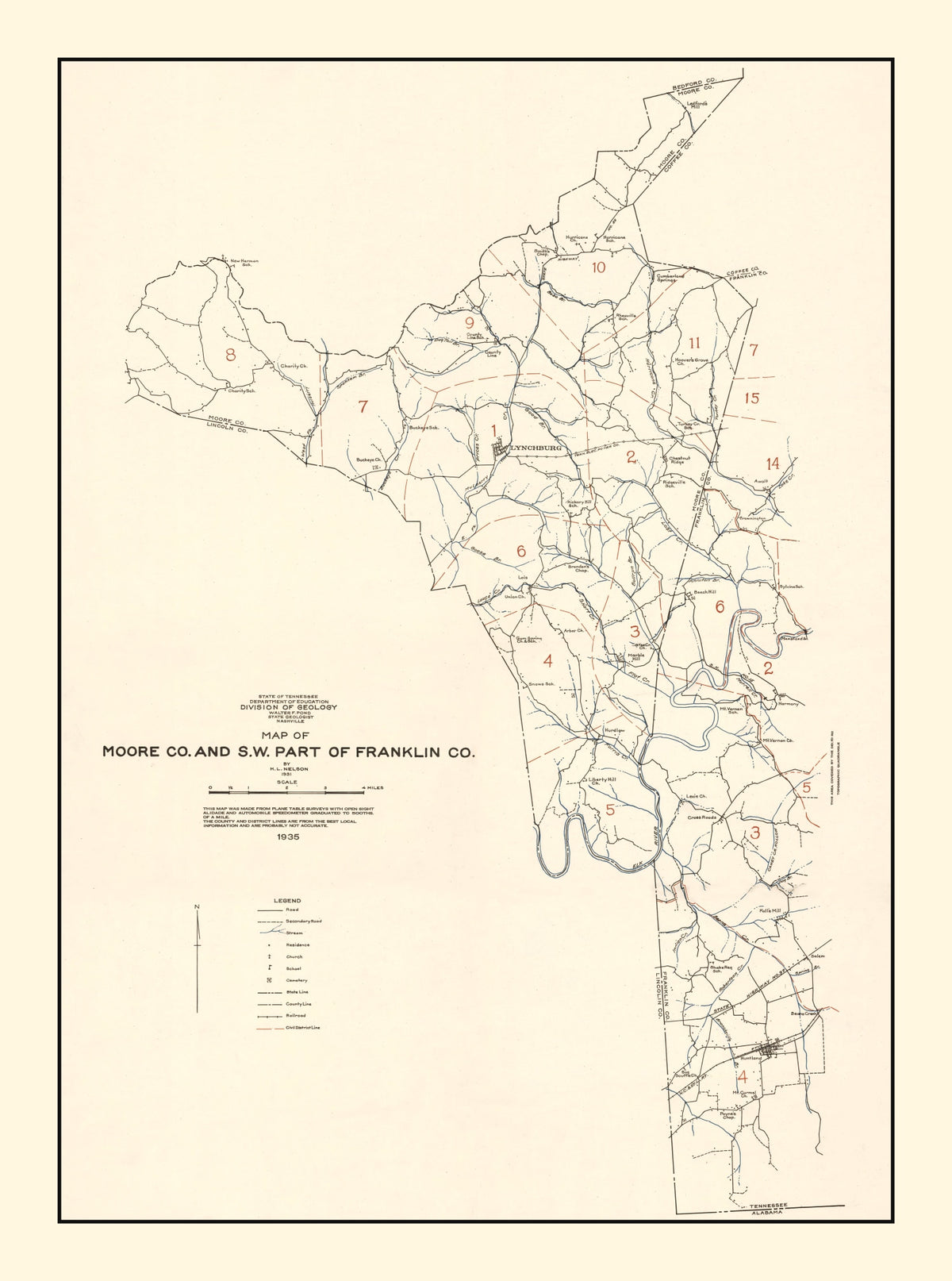 Preview of Vintage Map of Moore County, Tennessee 1935
