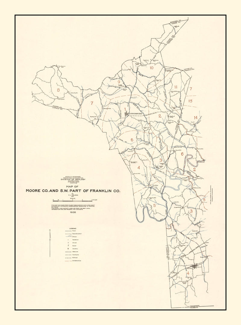Size comparison using Vintage Map of Moore County, Tennessee 1935