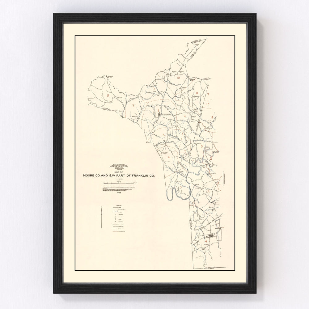 Moore County Vintage Map 1935