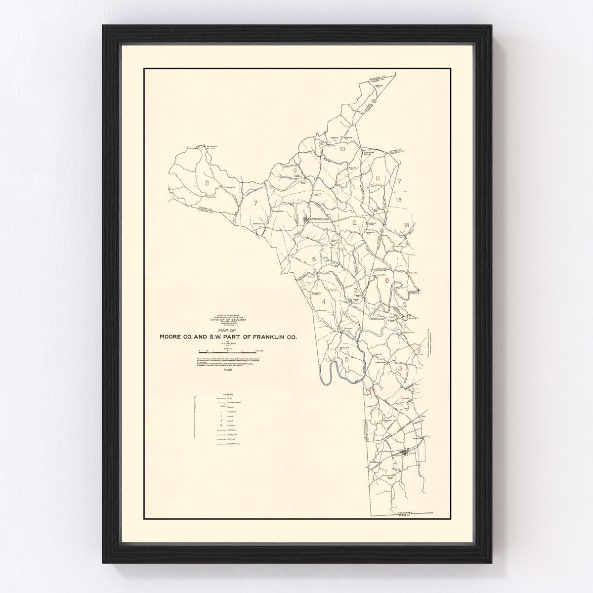 Moore County Vintage Map 1935