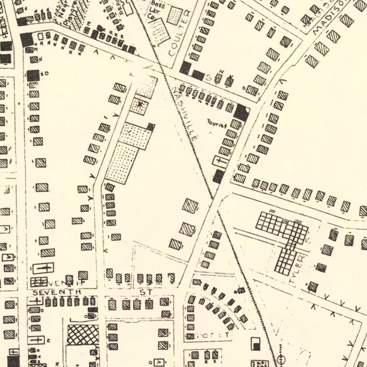 Restored historic details from the 1938 city map of Clarksville, Tennessee