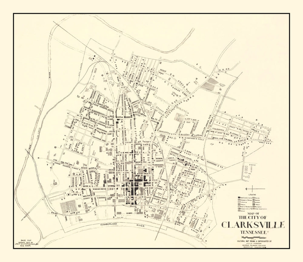 Vintage Map of Clarksville, Tennessee 1938 print style example