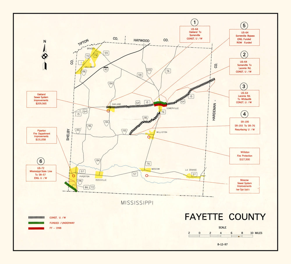 Vintage Map of Fayette County, Tennessee 1997 print style example