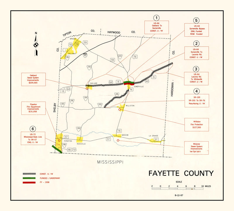 Size comparison using Vintage Map of Fayette County, Tennessee 1997
