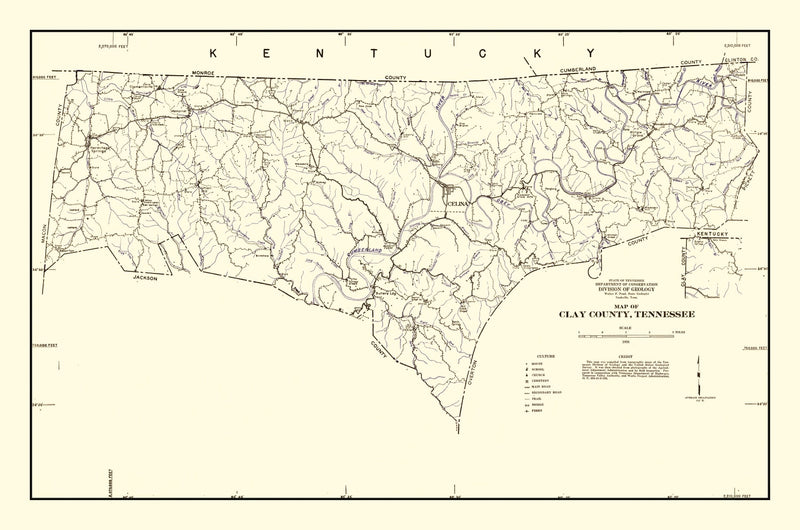 Size comparison using Vintage Map of Clay County, Tennessee 1938