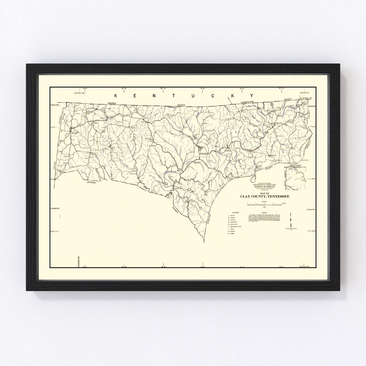 Clay County Vintage Map 1938