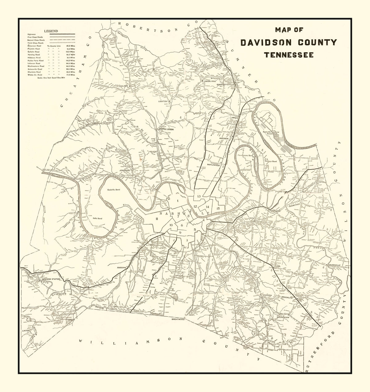 Preview of Vintage Map of Davidson County, Tennessee 1920