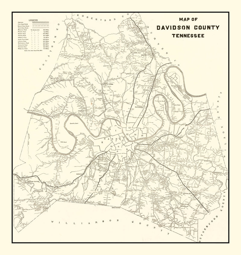 Size comparison using Vintage Map of Davidson County, Tennessee 1920