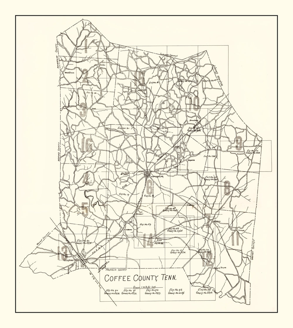 Vintage Map of Coffee County, Tennessee 1938 print style example