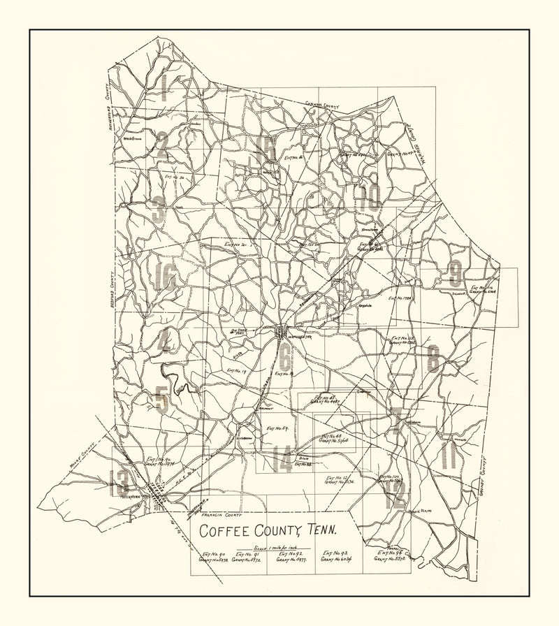 Size comparison using Vintage Map of Coffee County, Tennessee 1938