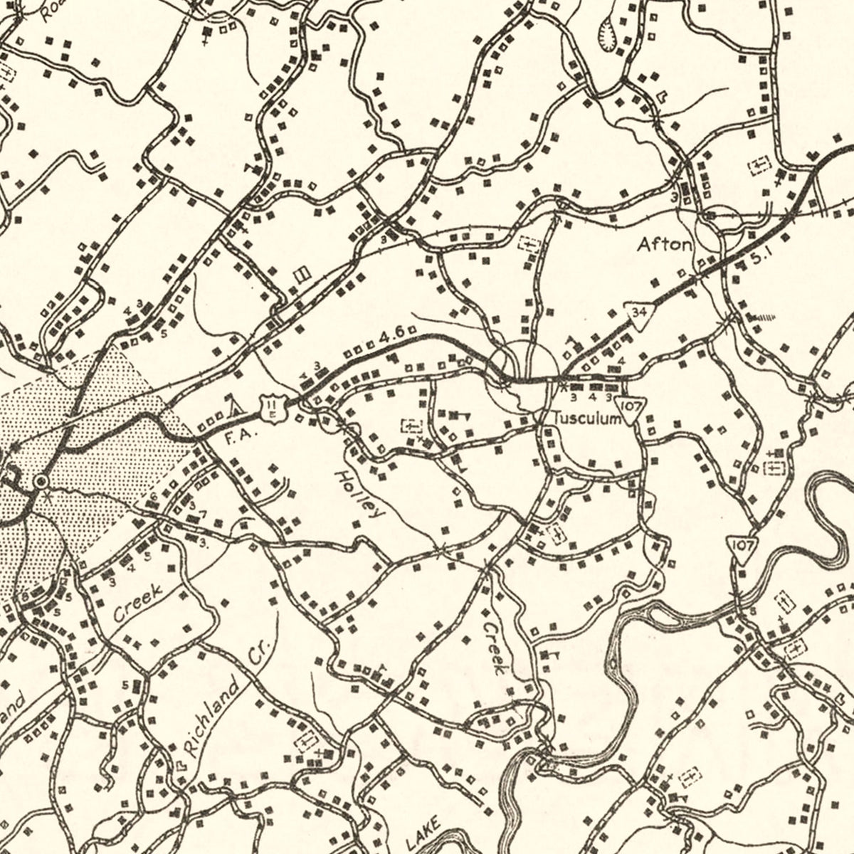 Restored historic details from the 1938 county map of Greene County, Tennessee