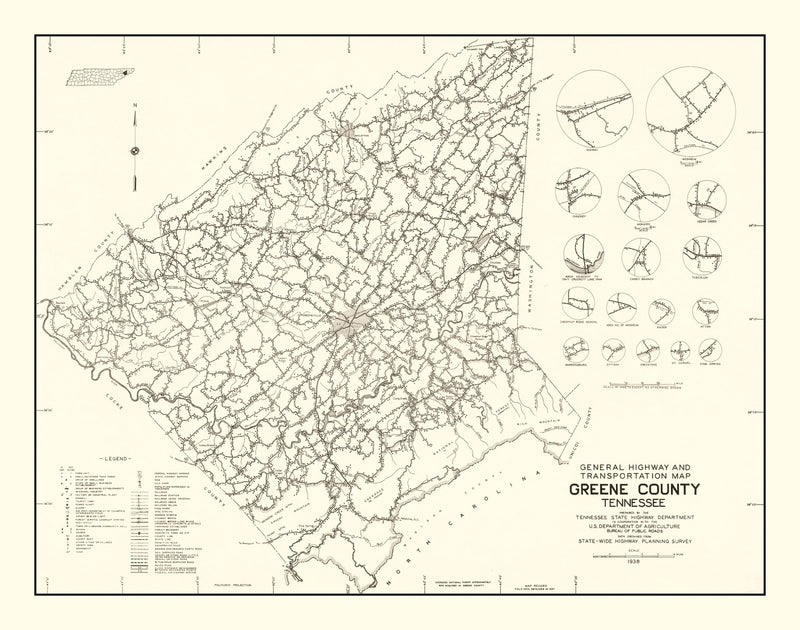 Size comparison using Vintage Map of Greene County, Tennessee 1938