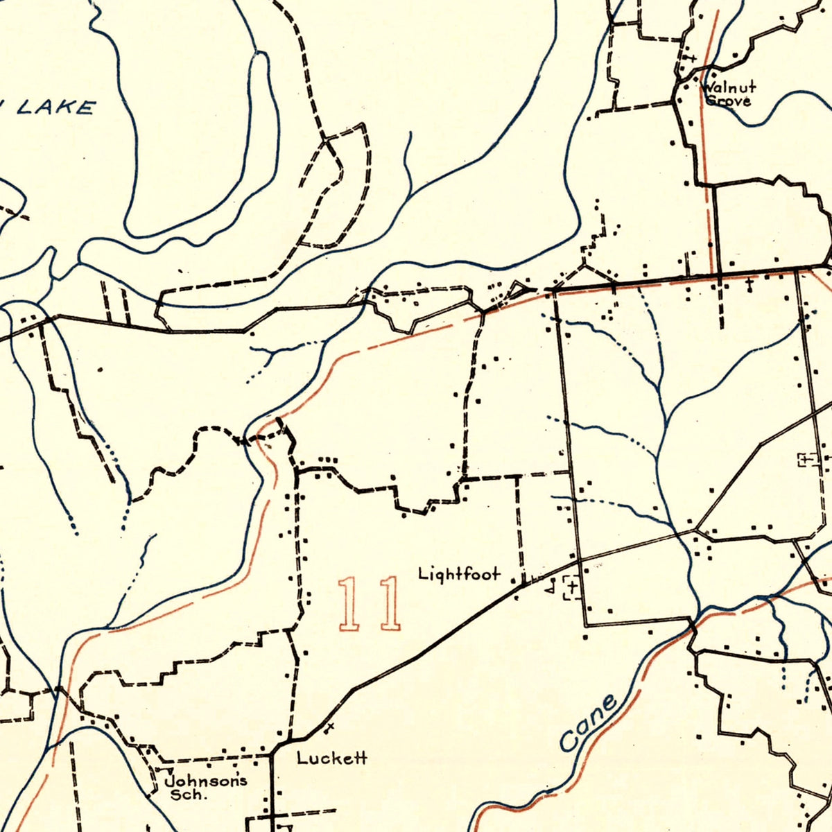 Restored historic details from the 1935 county map of Lauderdale County, Tennessee