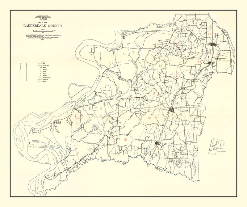 Size comparison using Vintage Map of Lauderdale County, Tennessee 1935