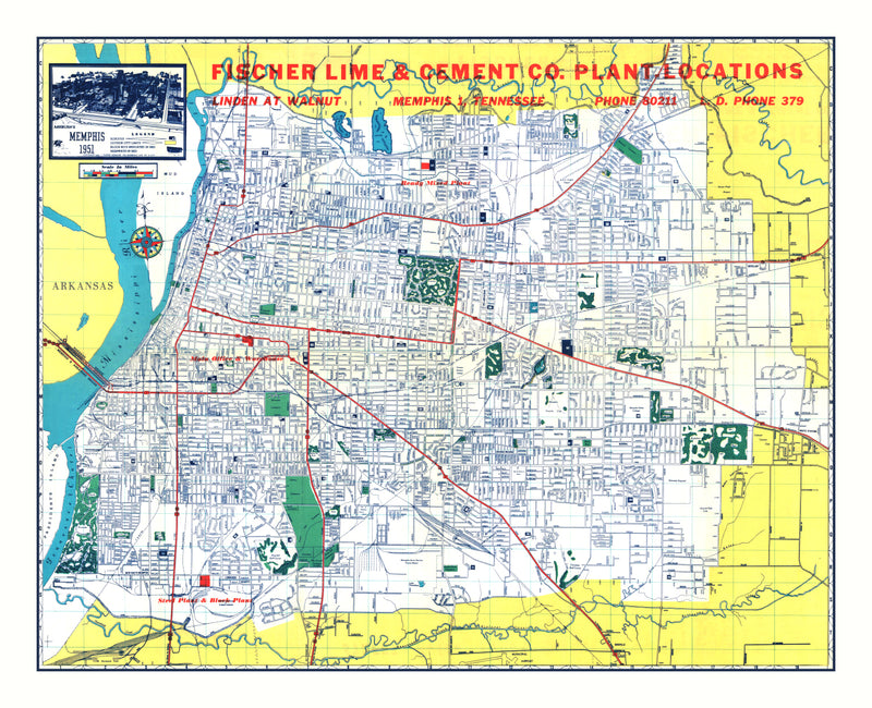 Size comparison using Vintage Map of Memphis, Tennessee 1951