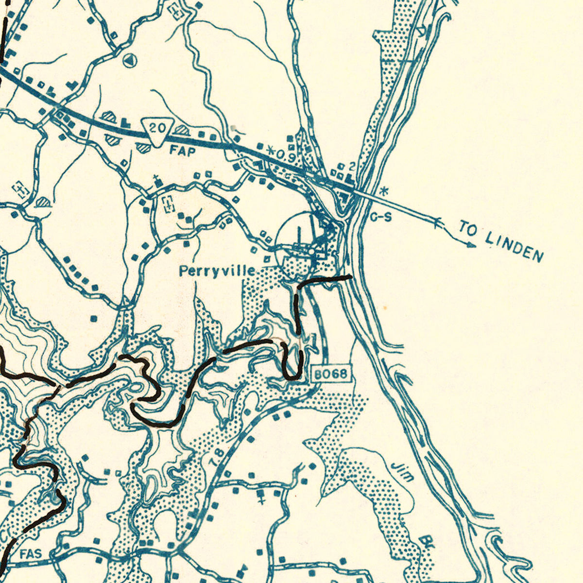 Restored historic details from the 1951 county map of Decatur County, Tennessee