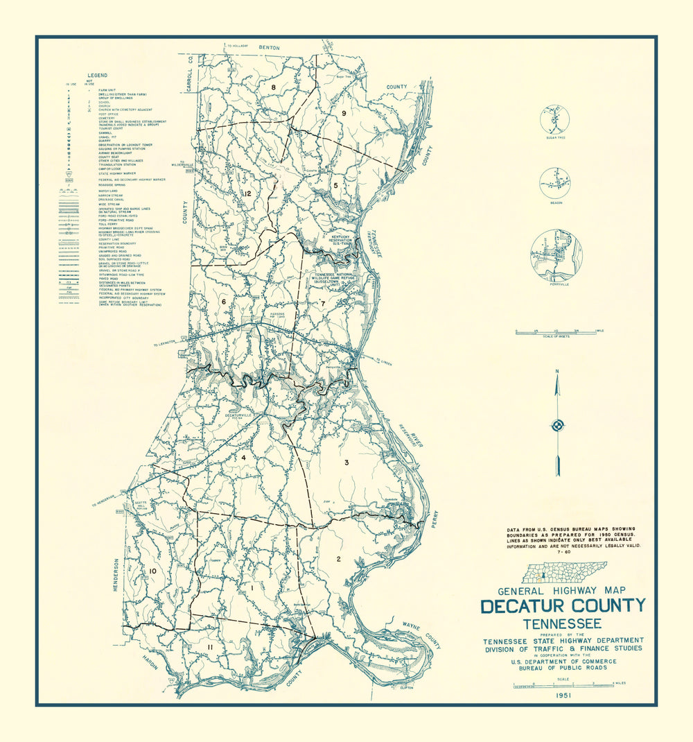 Vintage Map of Decatur County, Tennessee 1951 print style example