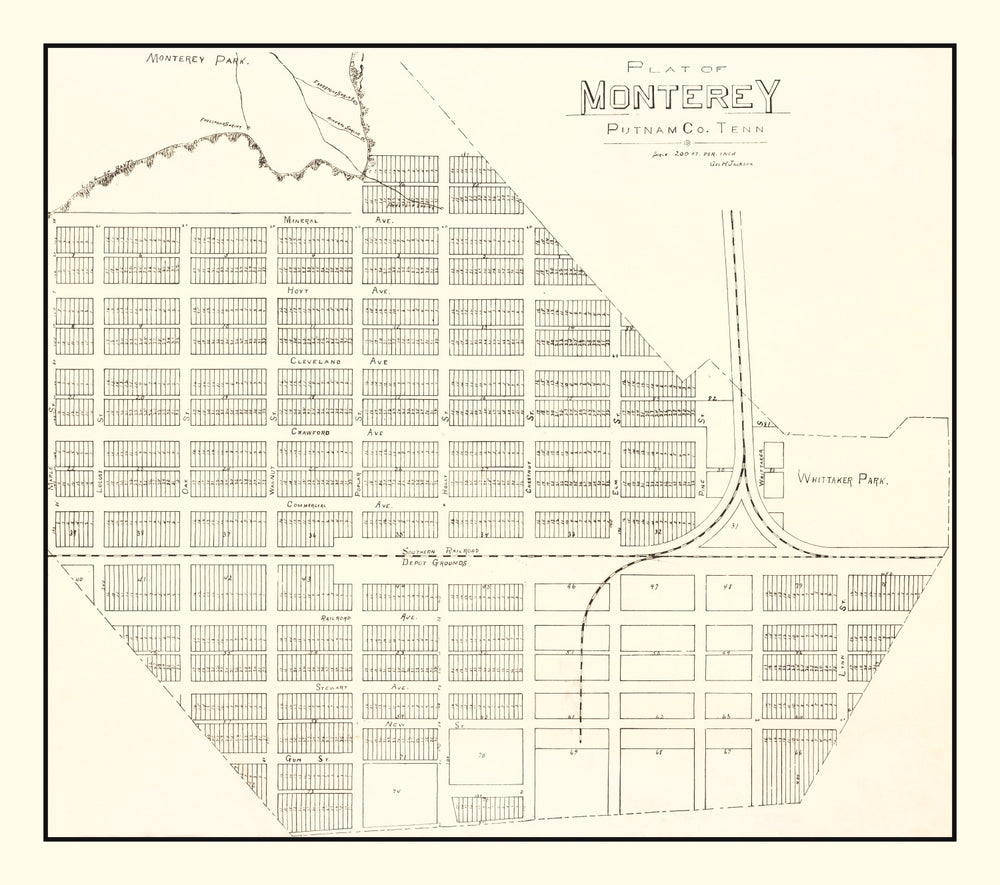 Vintage Map of Monterey, Tennessee 1890 print style example