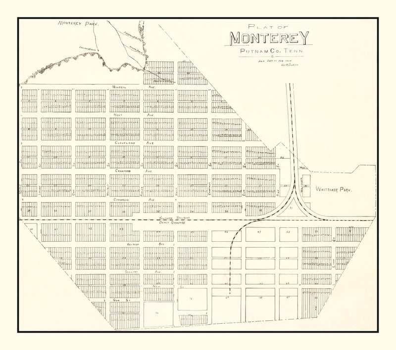 Size comparison using Vintage Map of Monterey, Tennessee 1890